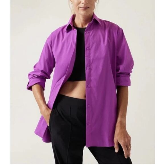 Athleta Performance Oversized Poplin Button-Up Shirt Jazzy Purple Medium Casual - Picture 1 of 9